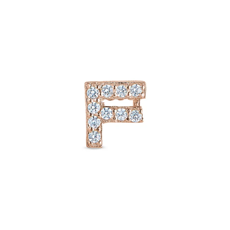 Women’s simple engagement ring-Rose Gold Finish Sterling Silver Micropave F Initial Charm with Simulated Diamonds