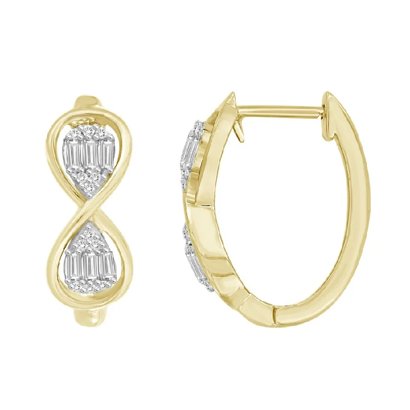 Women’s minimalist earrings-LADIES HOOP EARRINGS 0.25CT ROUND/BAGUETTE DIAMOND 10K YELLOW GOLD