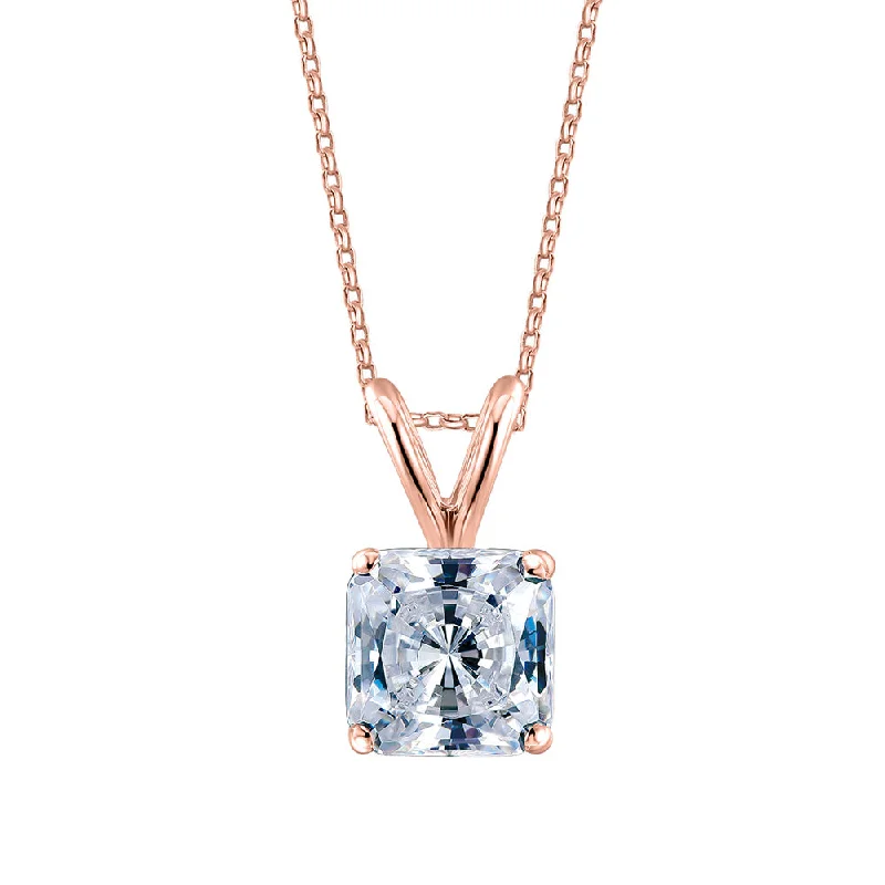 Women’s heirloom necklace-Princess Cut solitaire pendant with 1 carat* diamond simulant in 10 carat rose gold