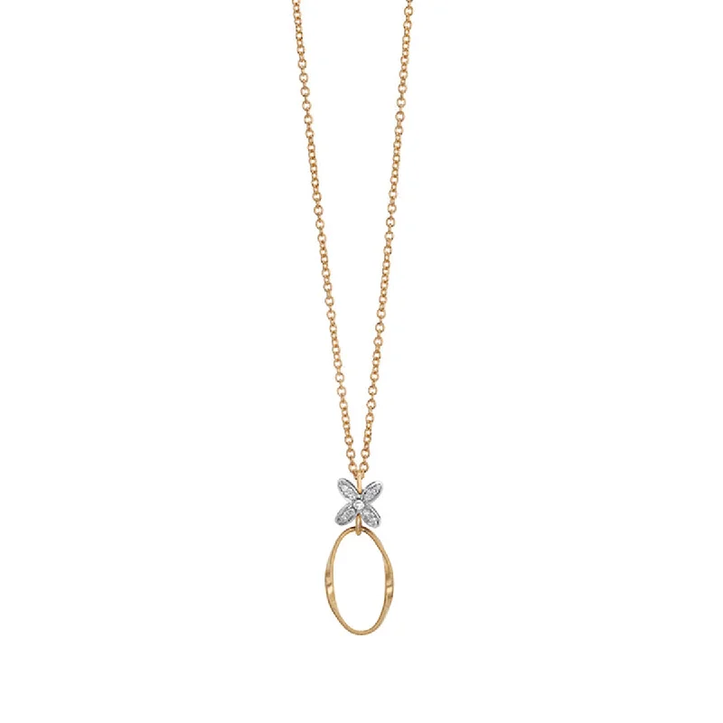 Women’s layering necklace-18K Yellow and White Gold Pendant with Diamond Flowers