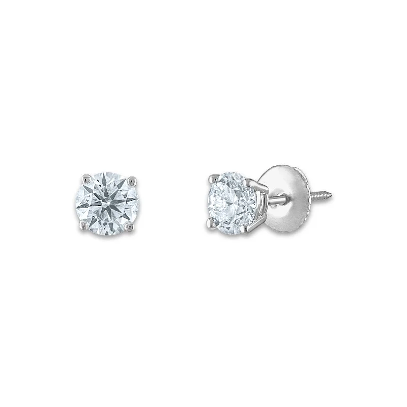 Women’s emerald drop earrings-Signature Certificate EcoLove 1 CTW Round Lab Grown Diamond Solitaire Stud Earrings in 14KT White Gold