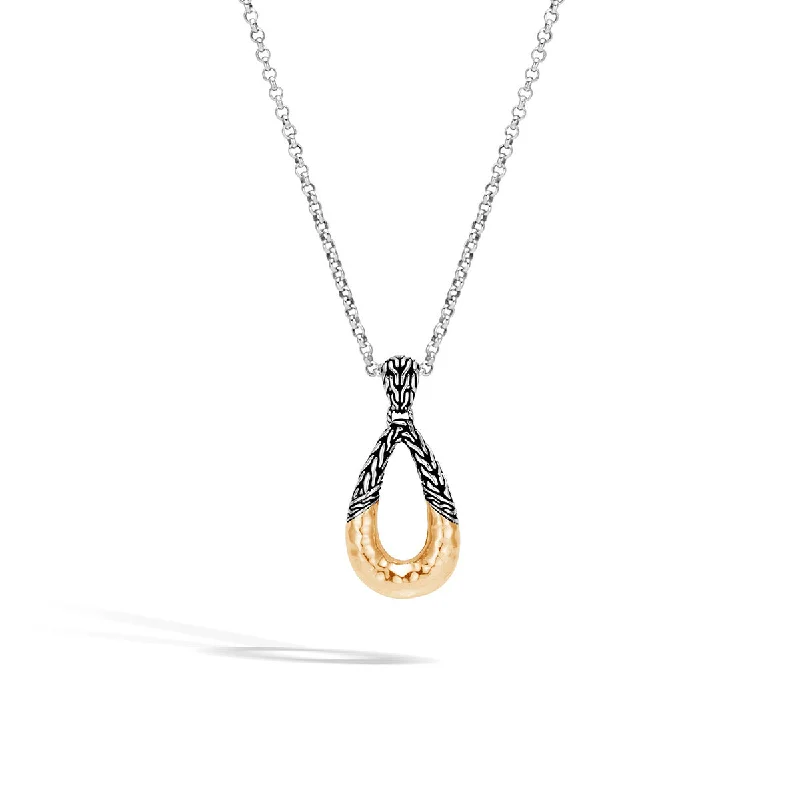 Women’s birthstone necklace-Classic Chain Hammered 18K Gold and Silver Pendant