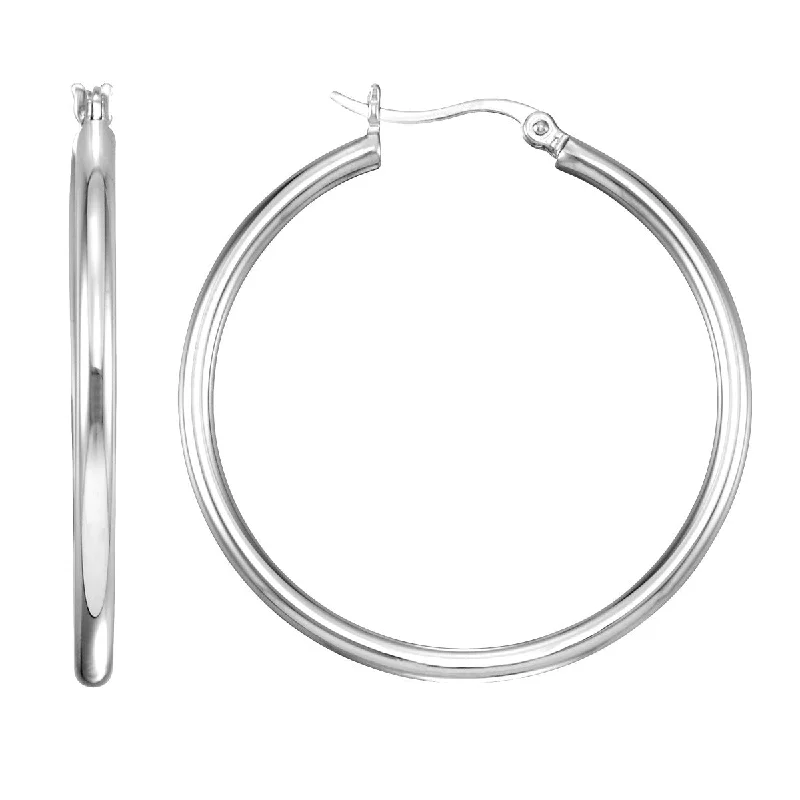 Women’s clip-on earrings-Simone I Smith Collection Platinum Plated Sterling Silver 35X2MM Hoop Earrings