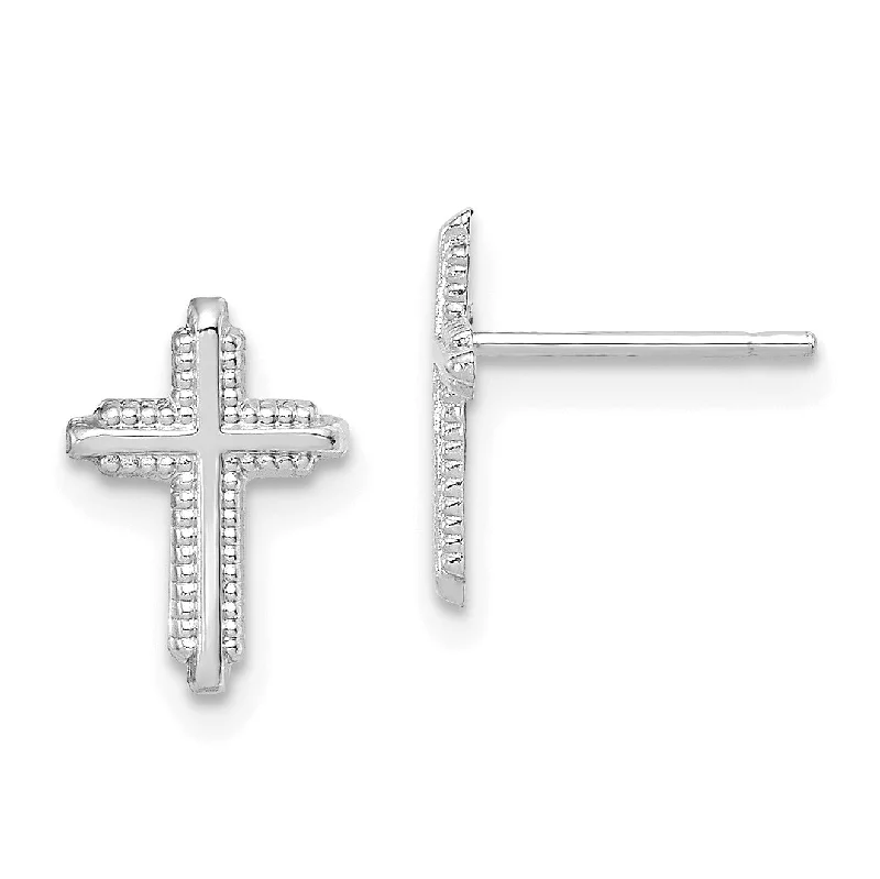 Women’s bohemian earrings-10KT White Gold 10X7MM Cross Stud Earrings