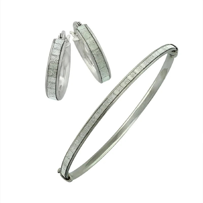 Women’s oval earrings-Sterling Silver Glitter Hoop Earrings and Bangle Set