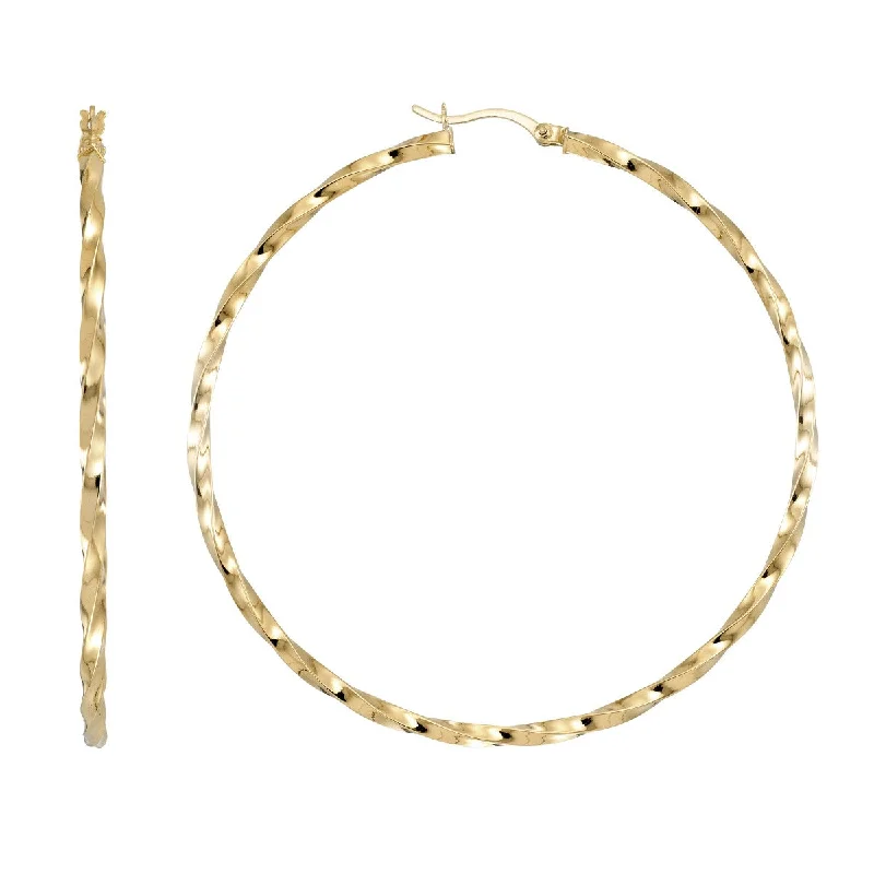 Women’s classy earrings-Simone I Smith Collection 18KT Yellow Gold Plated Sterling Silver 60X2MM Twist Hoop Earrings