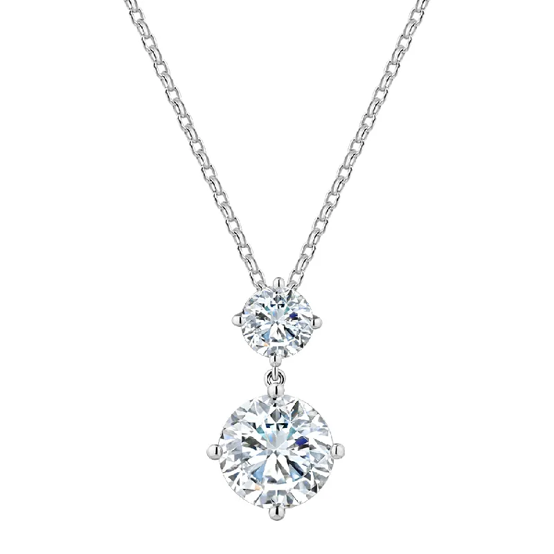 Women’s multi-layer necklace-Fancy pendant with 4.19 carats* of diamond simulants in 10 carat white gold