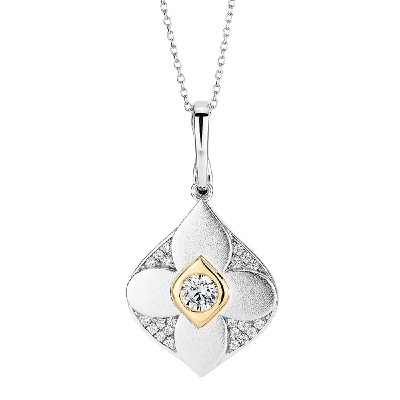 Women’s solitaire pendant necklace-Fancy pendant with 0.47 carats* of diamond simulants in 10 carat yellow gold and sterling silver