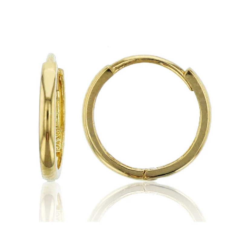 Women’s emerald earrings-14KT Yellow Gold 14MM Huggie Hoop Earrings