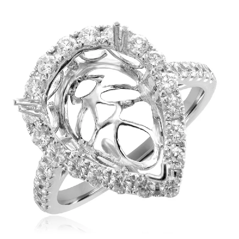 Women’s antique engagement ring-18KT White Gold .87 CTW Diamond Halo Setting for 4 CT Pear Shape