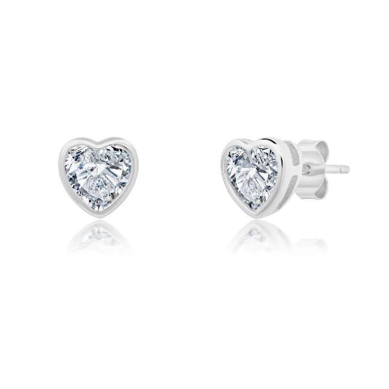 Women’s gold stud earrings-Crislu Platinum Plated Sterling Silver Heart Stud Earrings