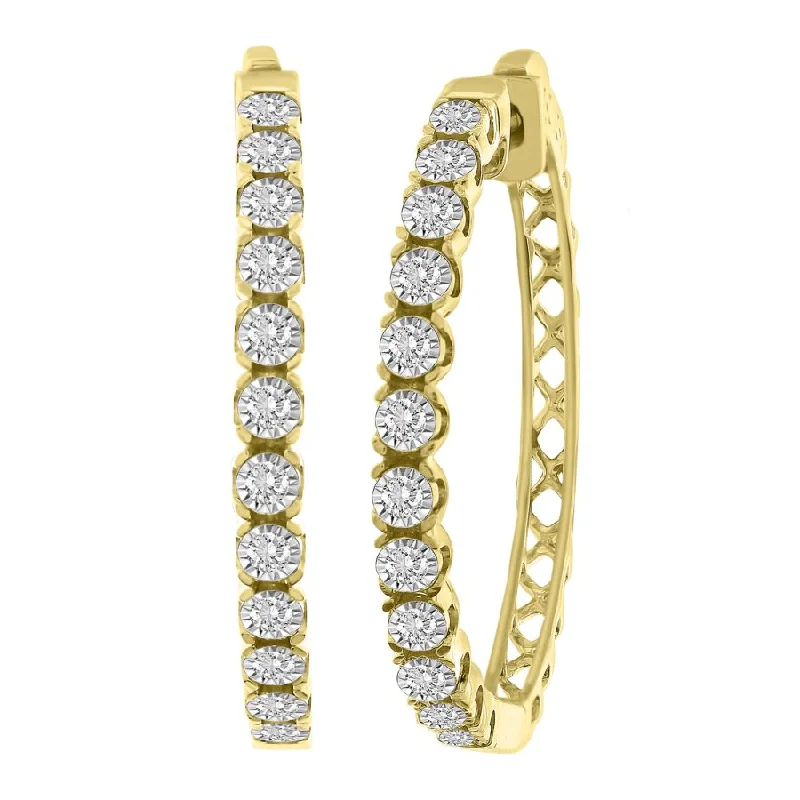 Women’s luxury earrings-LADIES HOOP EARRINGS 0.50CT ROUND DIAMOND 10K YELLOW GOLD