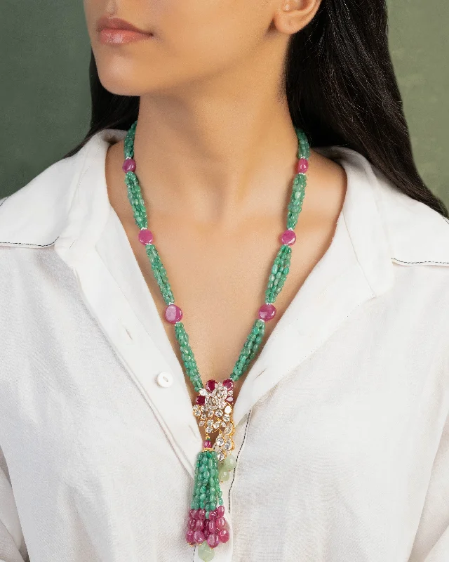 Women’s birthstone necklace-Laiba Polki And Diamond Bead Pendant