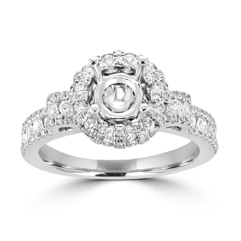 Women’s silver engagement ring-14KT White Gold 1 1/4 CTW Diamond Halo Setting For 1 CT Round