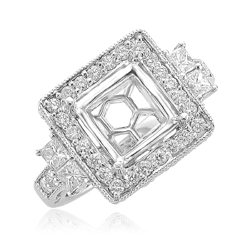 Women’s elegant diamond engagement ring-18KT White Gold 1.13 CTW Diamond Halo Setting for 3 CT Princess Cut