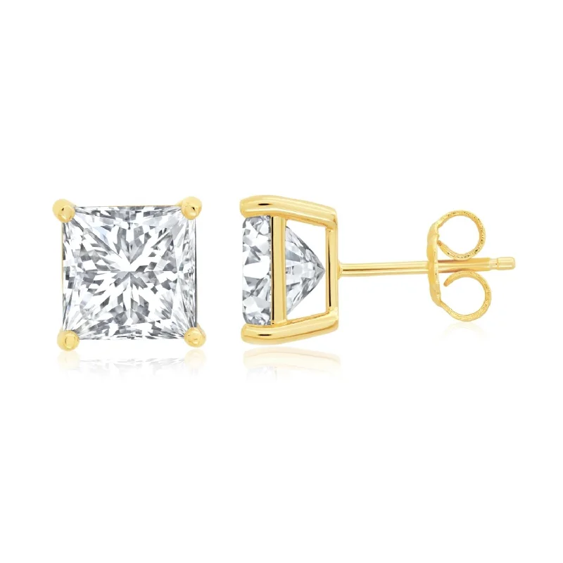 Women’s diamond dangling earrings-Crislu 18KT Yellow Gold Plated Sterling Silver Princess Cut Cubic Zirconia Stud Earrings