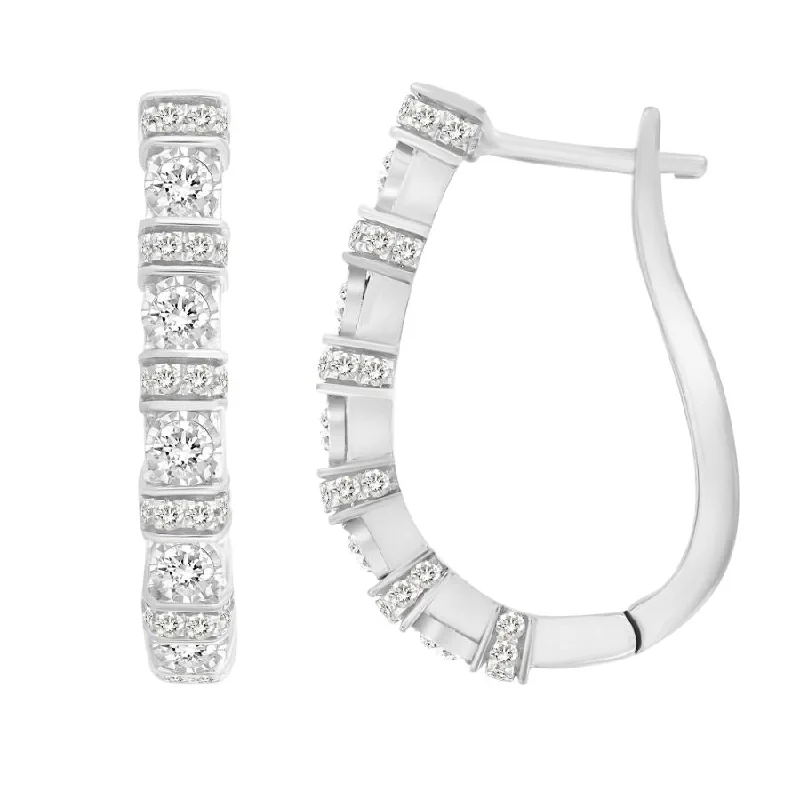 Women’s chic drop earrings-LADIES HOOP EARRINGS 0.50CT ROUND DIAMOND 10K WHITE GOLD