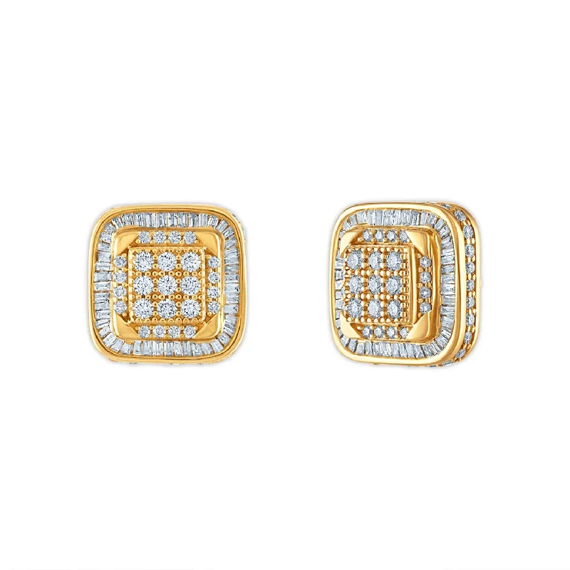 Women’s black diamond earrings-2 CTW Diamond Cluster Stud Earrings in 10KT Yellow Gold