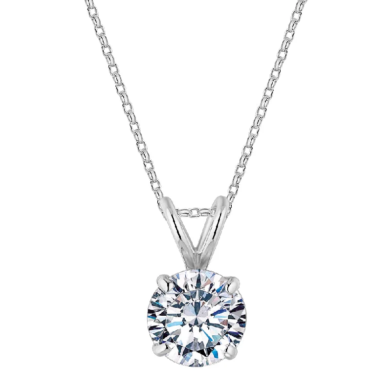 Women’s square pendant necklace-Round Brilliant solitaire pendant with 1 carat* diamond simulant in 10 carat white gold