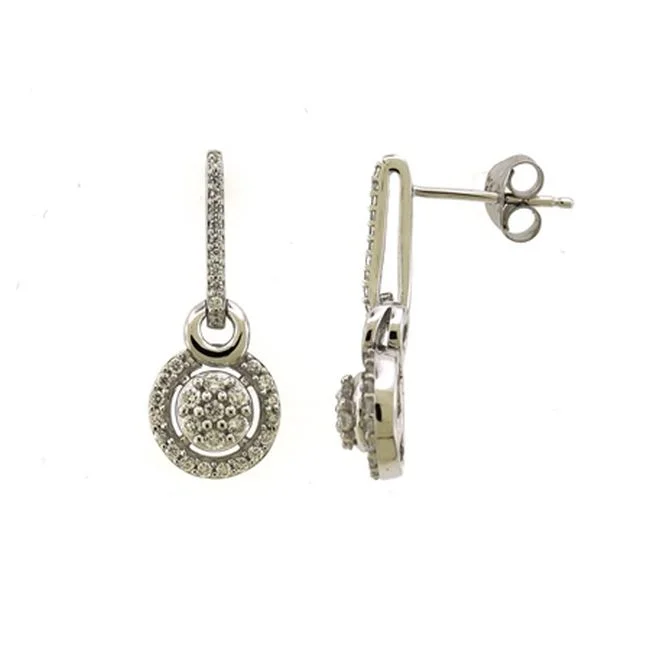 Women’s vibrant earrings-1/2 CTW Diamond Drop & Dangle Halo Earrings in 10KT White Gold