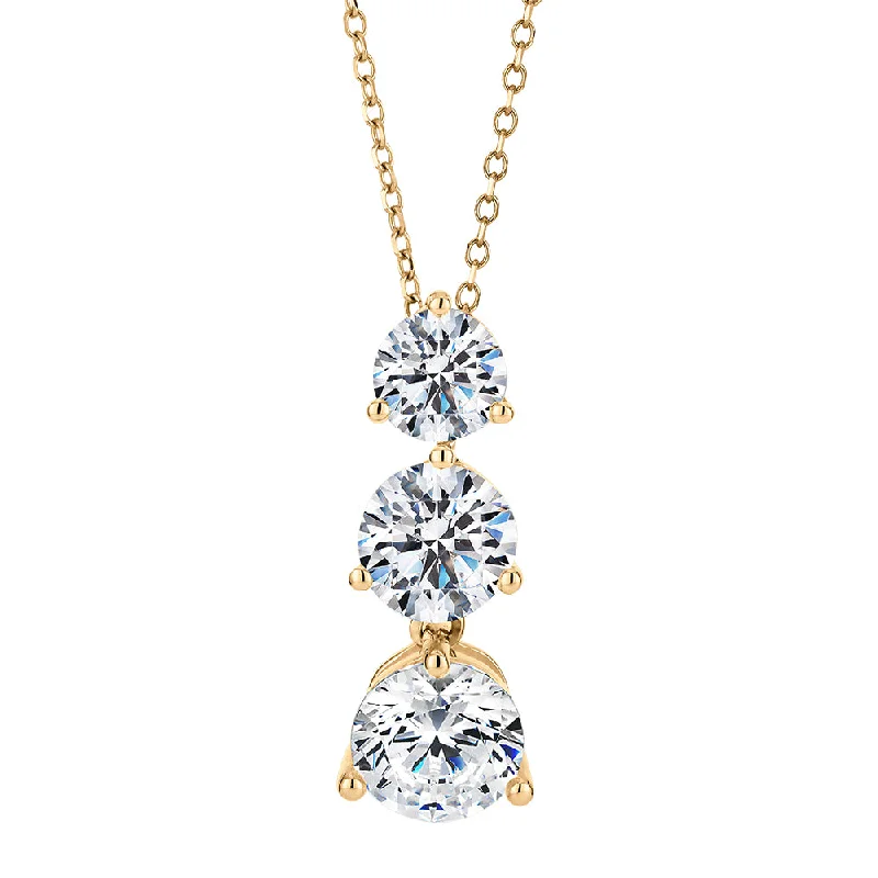 Women’s pearl necklace-Three stone drop pendant with 2.33 carats* of diamond simulants in 10 carat yellow gold