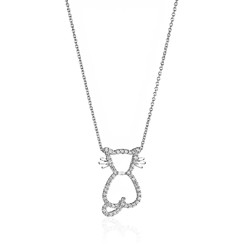 Women’s classic necklace-18K White Gold Diamond Cat Pendant