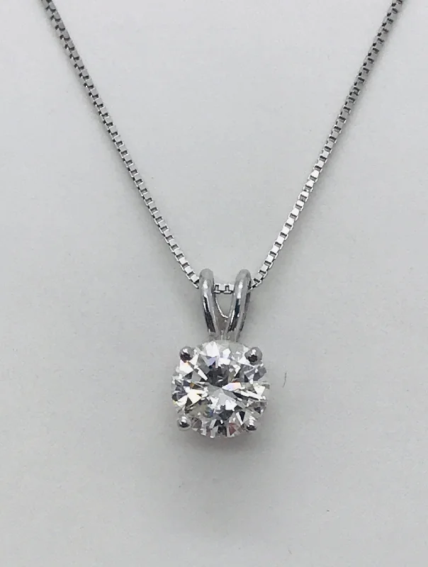 Women’s adjustable chain necklace-14kw Round Brillant Natural Diamond Solitaire Pendant