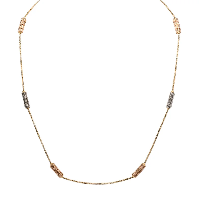 Women’s animal pendant necklace-22K Multi Tone Gold Chain W/ Rose & White Gold Detailed Pipe Beads