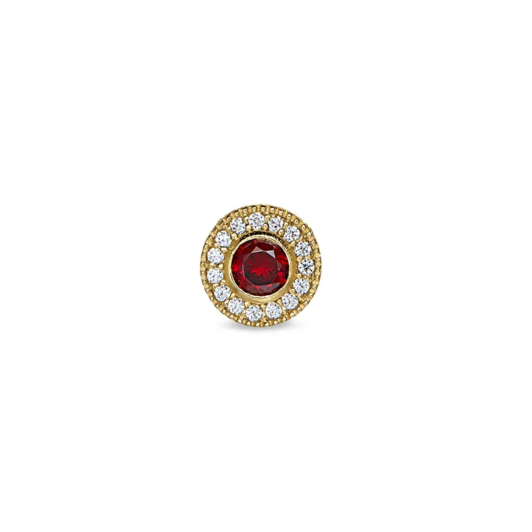 Women’s pink diamond engagement ring-Gold Finish Sterling Silver Micropave Round Simulated Garnet Charm with Simulated Diamonds