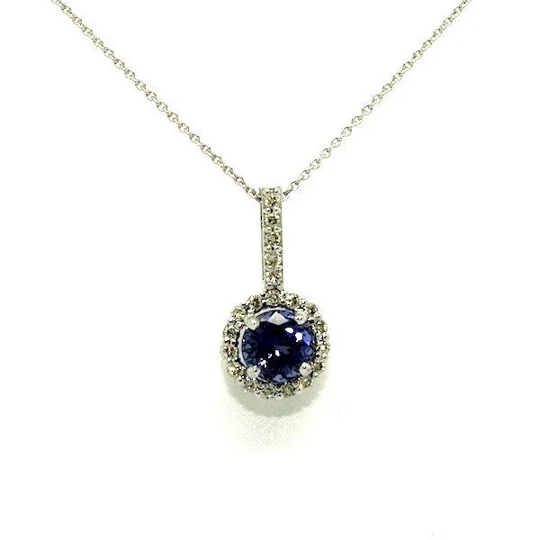 Women’s fashionable necklace-Tanzanite And Diamond Round Halo Pendant AD No. 1004