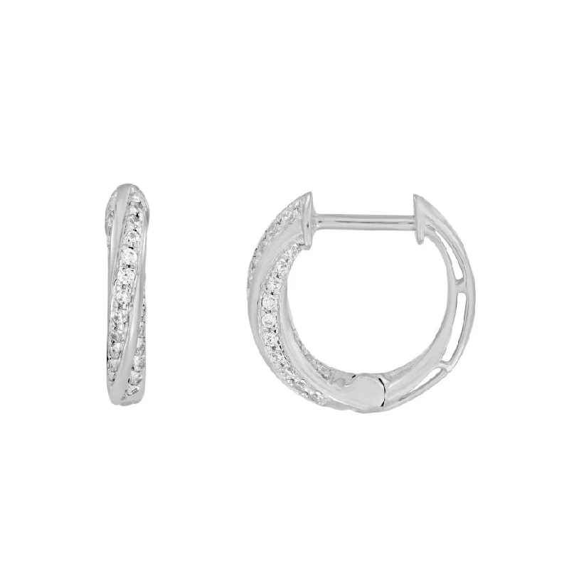 Women’s designer earrings-LADIES HOOP EARRINGS 0.25CT ROUND DIAMOND 10K WHITE GOLD