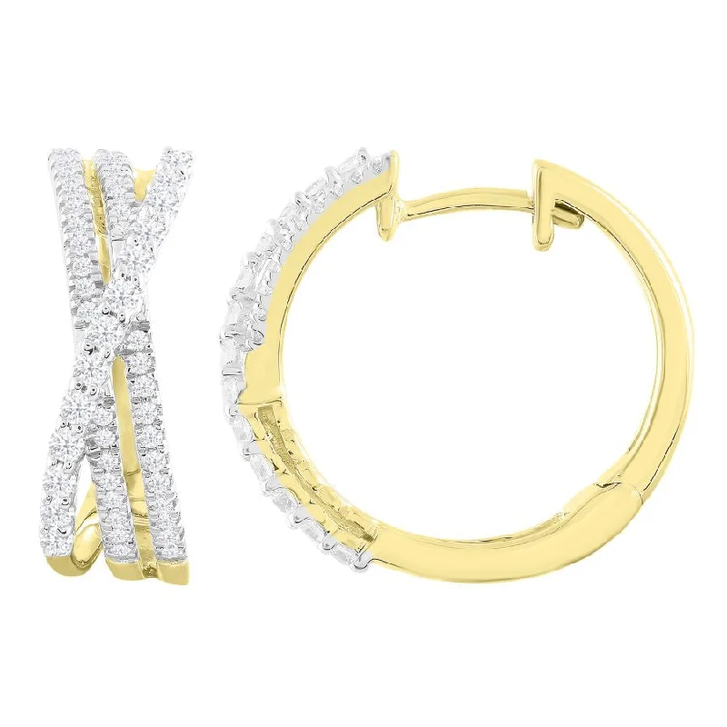 Women’s floral stud earrings-LADIES HOOP EARRINGS 0.50CT ROUND DIAMOND 14K YELLOW GOLD (SI QUALITY)