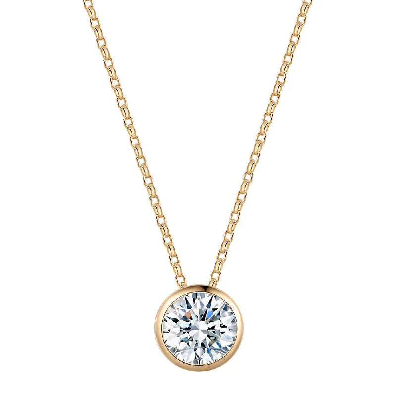 Women’s layered necklace-Round Brilliant solitaire pendant with 1.03 carat* diamond simulant in 10 carat yellow gold