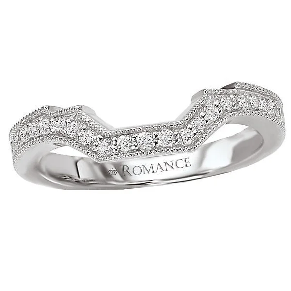 Women’s fancy engagement ring-14KT WHITE GOLD 1/4 CTW DIAMOND MILGRAIN CURVED NOTCHED BAND