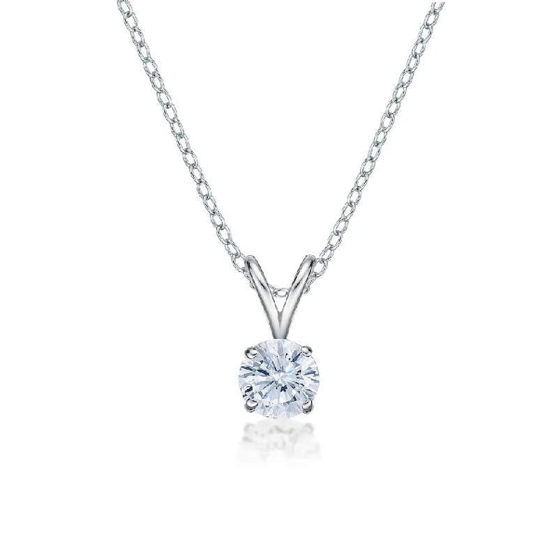 Women’s elegant silver necklace-Round Brilliant solitaire pendant with 0.5 carat* diamond simulant in 10 carat white gold