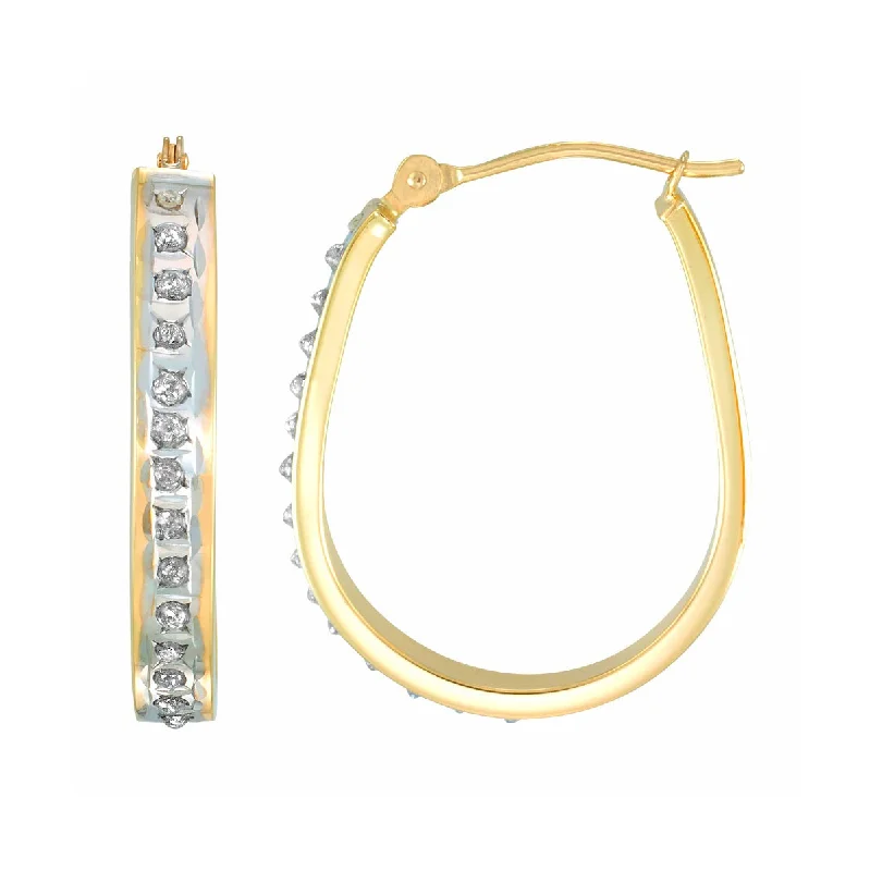 Women’s gold dangling earrings-Diamond Fascination 14KT Yellow Gold 23X18MM Diamond Accent Hoop Earrings