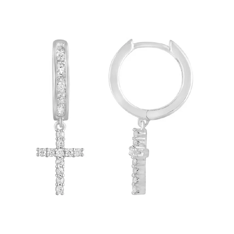 Women’s modern earrings-LADIES HUGGIES EARRINGS 0.50CT ROUND DIAMOND 10K WHITE GOLD