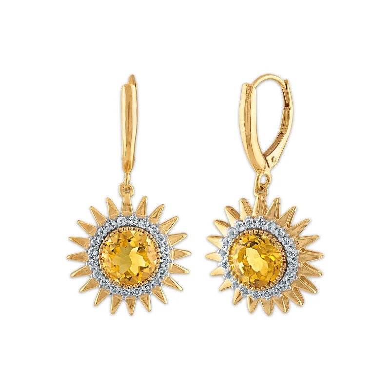 Women’s unique earrings-Citrine and White Topaz Earrings in Gold Plated Sterling Silver