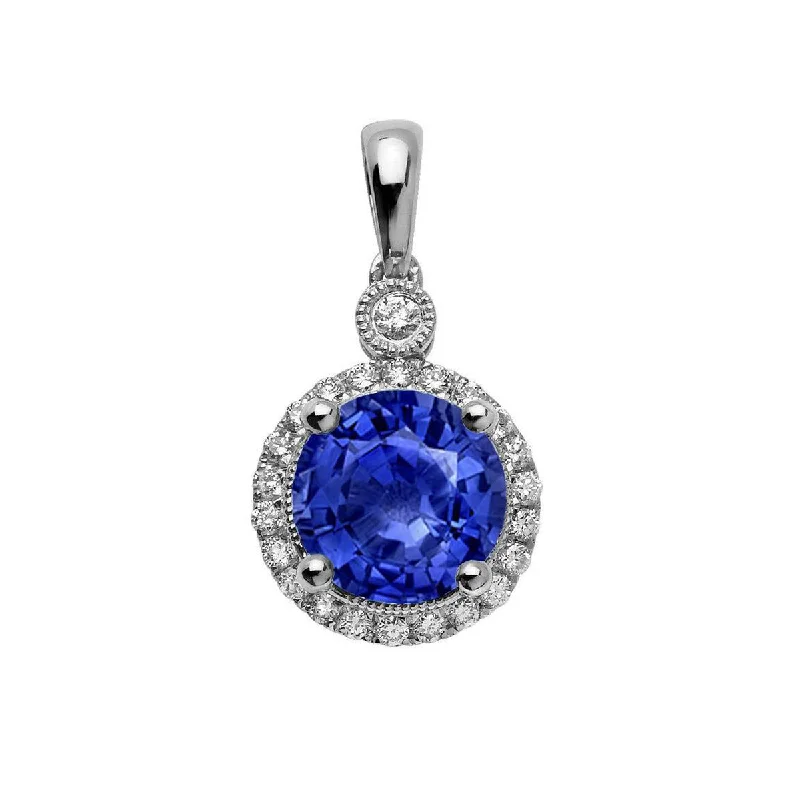 Women’s infinity necklace-Blue Sapphire 14k White Gold Pendant with Diamonds