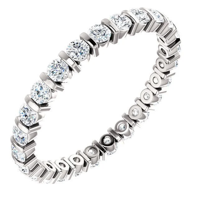 Women’s cushion-cut diamond engagement ring-14KT GOLD 3/4 CTW DIAMOND BAR-SET ETERNITY BAND