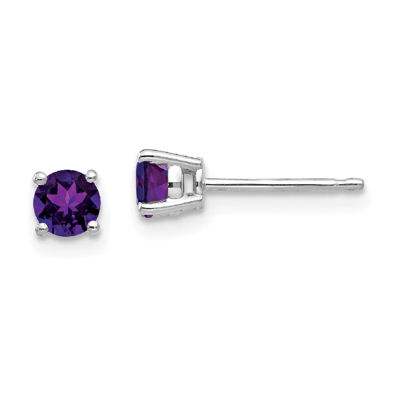 Women’s emerald cut earrings-4MM Round Amethyst Stud Earrings in 14KT White Gold