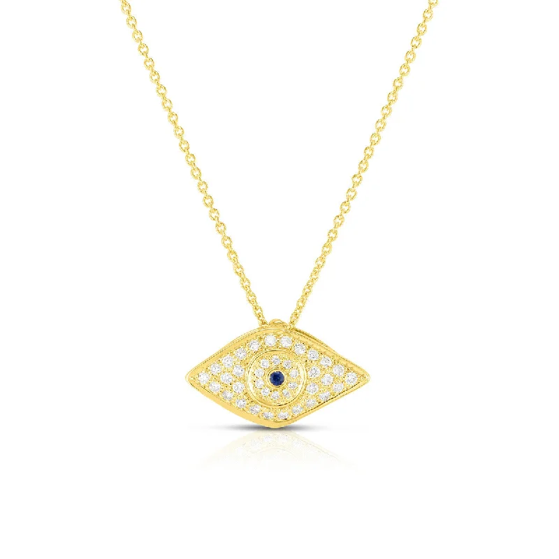 Women’s bridal necklace-18K Yellow Gold Diamond Evil Eye Pendant