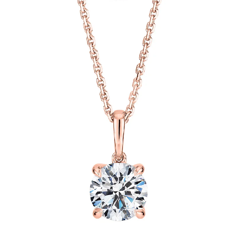 Women’s adjustable chain necklace-Signature Simulant Diamond 1.00 carat* round brilliant solitaire pendant in 14 carat rose gold