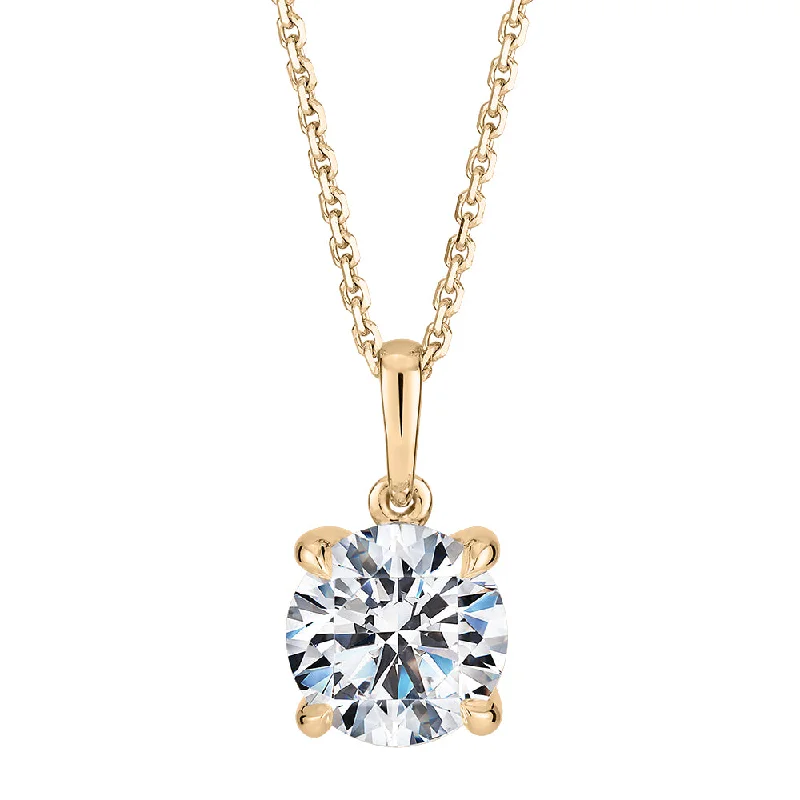 Women’s multi-layer necklace-Signature Simulant Diamond 1.50 carat* round brilliant solitaire pendant in 14 carat yellow gold