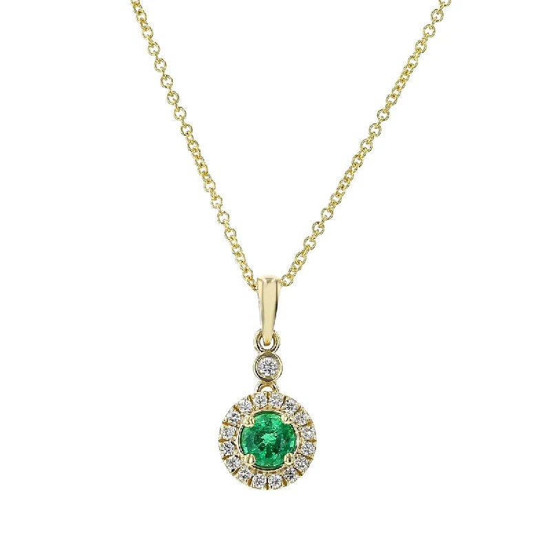 Women’s cute necklace-14K Yellow Gold Zambian Emerald and Diamond Pendant