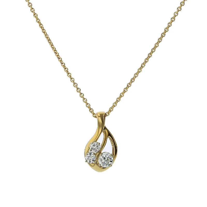 Women’s wedding necklace-14K Yellow Gold 3 Diamond Pendant on Cable Chain