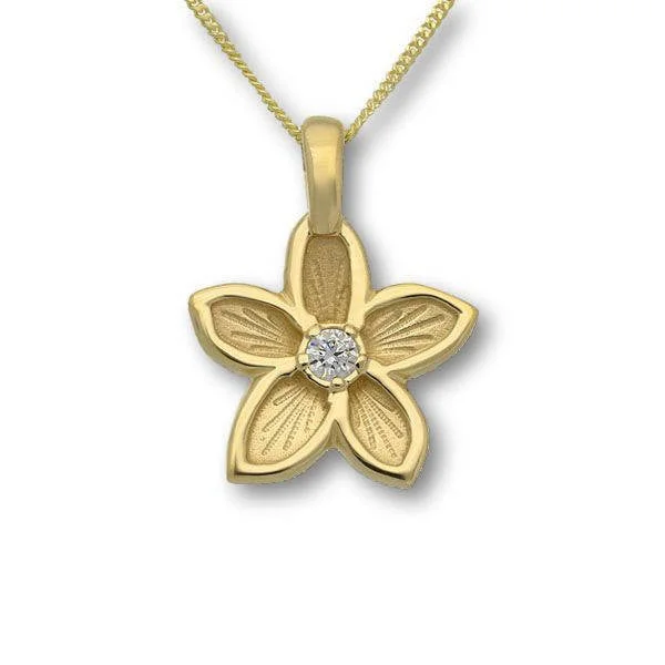 Women’s diamond necklace-Gold Flower Pendant with White Diamond