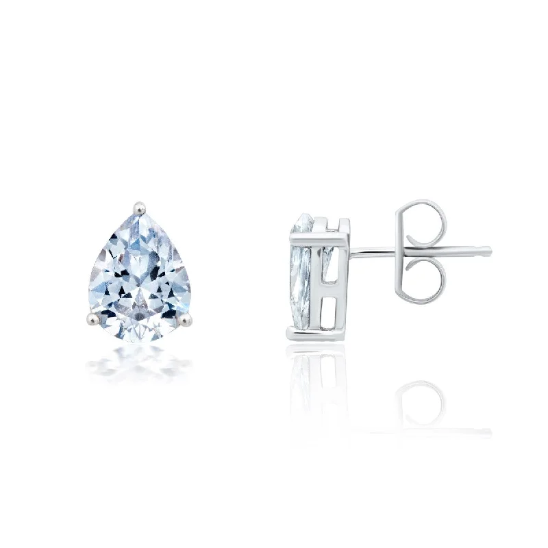 Women’s crystal earrings-Crislu Platinum Plated Sterling Silver Pear Cubic Zirconia Stud Earrings