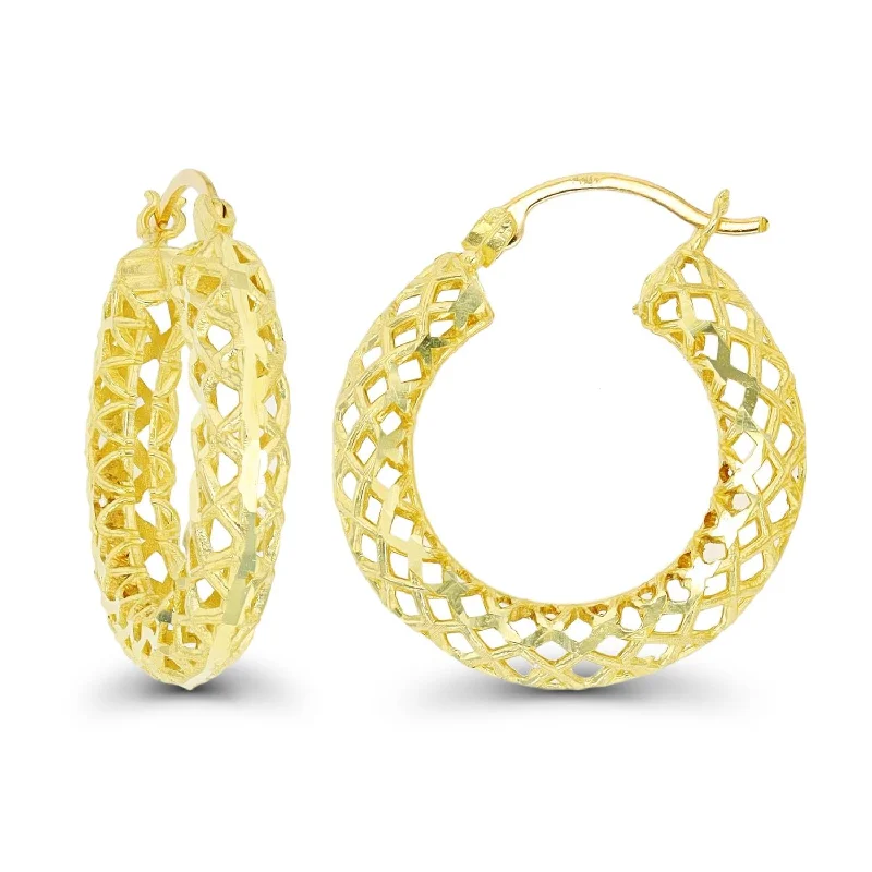 Women’s yellow gold earrings-10KT Yellow Gold 25MM Filigree Hoop Earrings