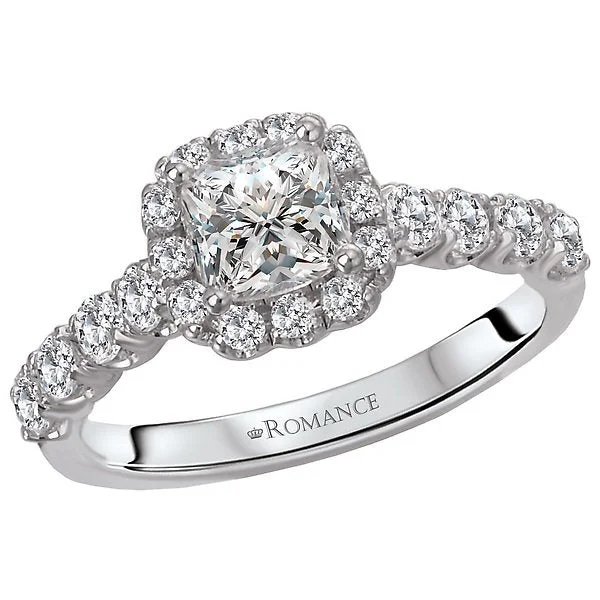 Women’s pink diamond engagement ring-18KT WHITE GOLD 1/2 CTW DIAMOND CUSHION HALO SETTING FOR 3/4 CT CUSHION